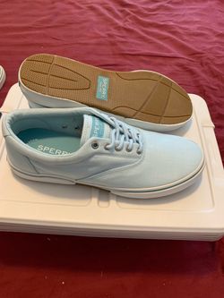 Men’s Sperry Topsiders shoes, size 13, light aqua blue color, new, cushioned insoles