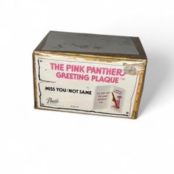 New Vintage 1984 Pink Panther Greeting Plaque Japan Ceramic Happy Holidays NIB