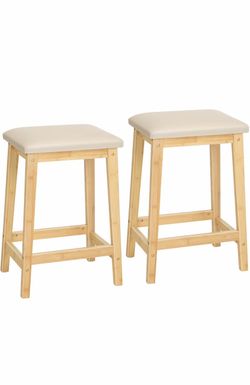 HOOBRO Bar Stools, Set of 2 Bar Chairs, Counter Height Bar Stools, PU Upholstered Kitchen Stools, 24 Inch Bamboo Saddle Stools with Footrests, for Kit