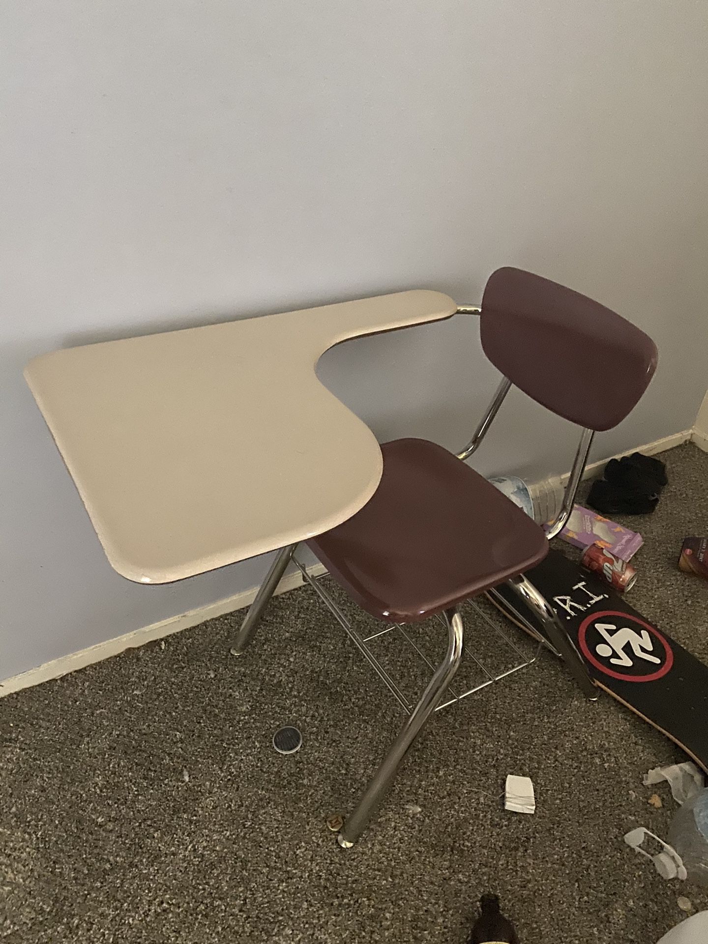 Student desk with attached chair