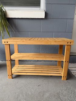 Bamboo Shoe Rack Bench with 2 Shelves