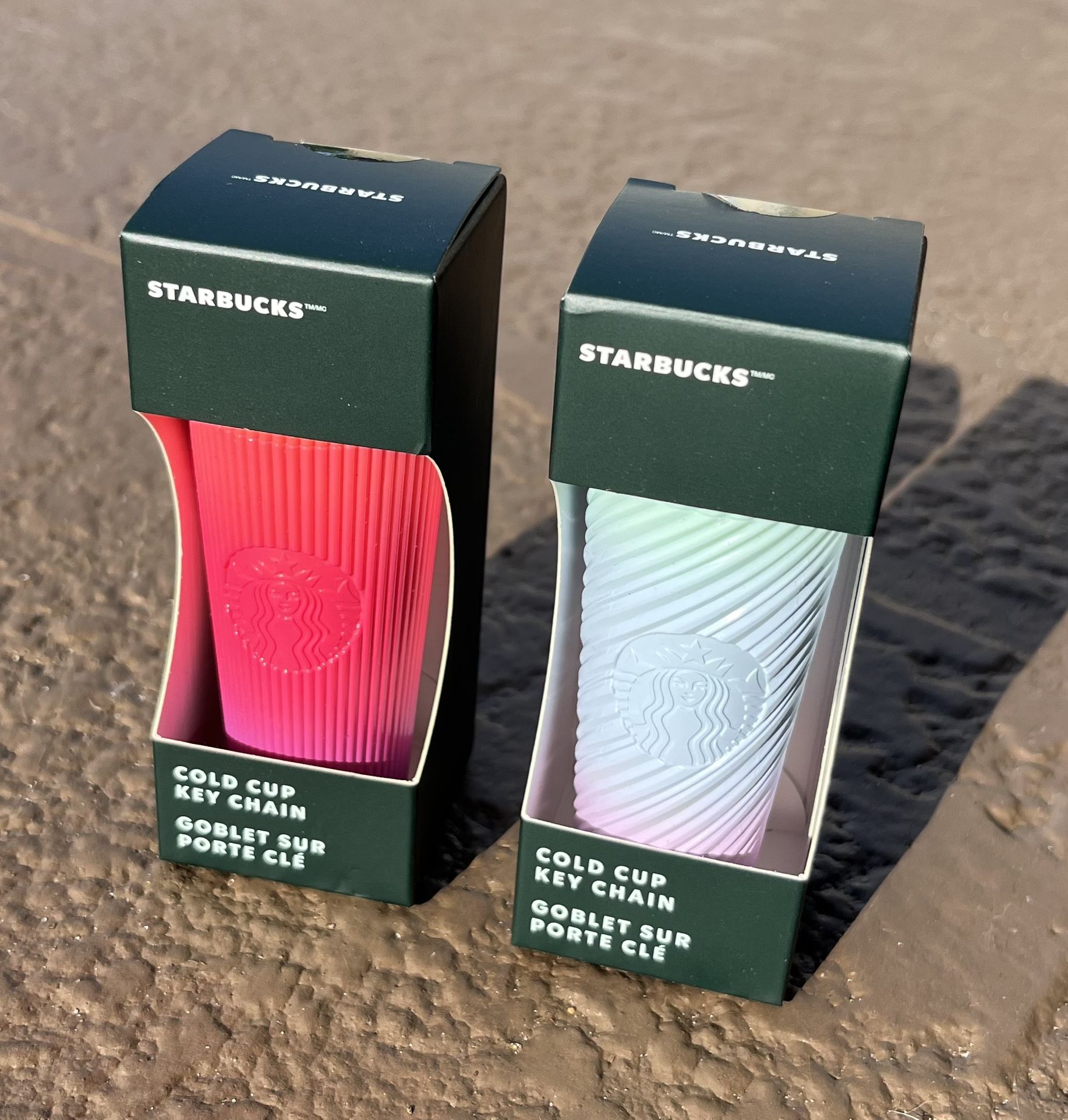 2 Brand new Spring 2025 Starbucks Cold Cup Keychains, pleated & swirl