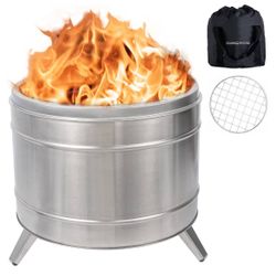 Fire Pit - Portable, Stainless Steel, with Foldable Legs, Grill and Carry Bag.  