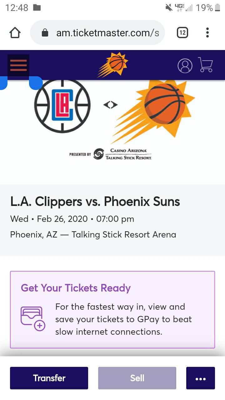 6 clippers vs suns tickets ....$15 each ticket