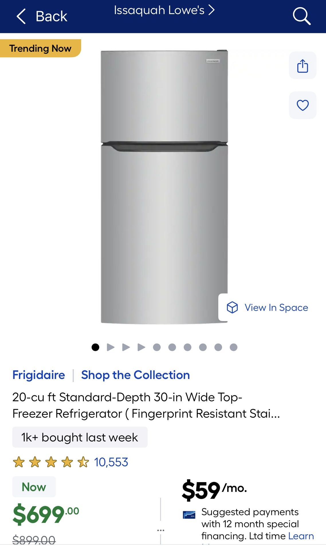 Frigidaire- 20 Cubic Feet- Bought- November 2024