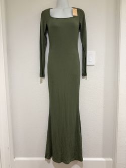 Popilush Green Square Neck Long Sleeve Shapewear Maxi Dress M NWT