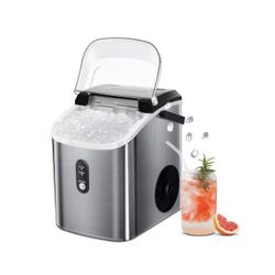 8.66 in. 33 lbs. Nugget Countertop Portable Ice Maker with Soft Chewable Ice and Self Clean in Stainless Steel Silver