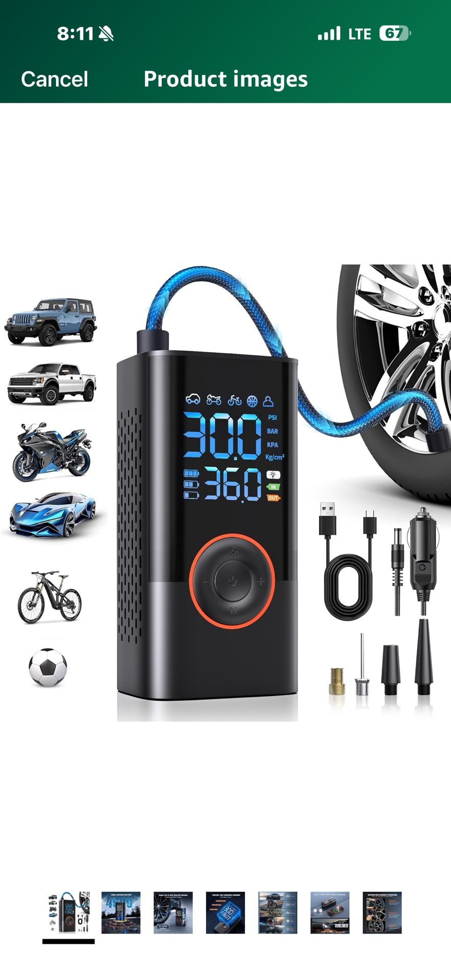 New In Box! Tire Inflator Portable Air Compressor Portable Cordless Mini Air Pump with Digital Pressure Gauge Inflater 150PSI 3X Fast Inflation Auto S