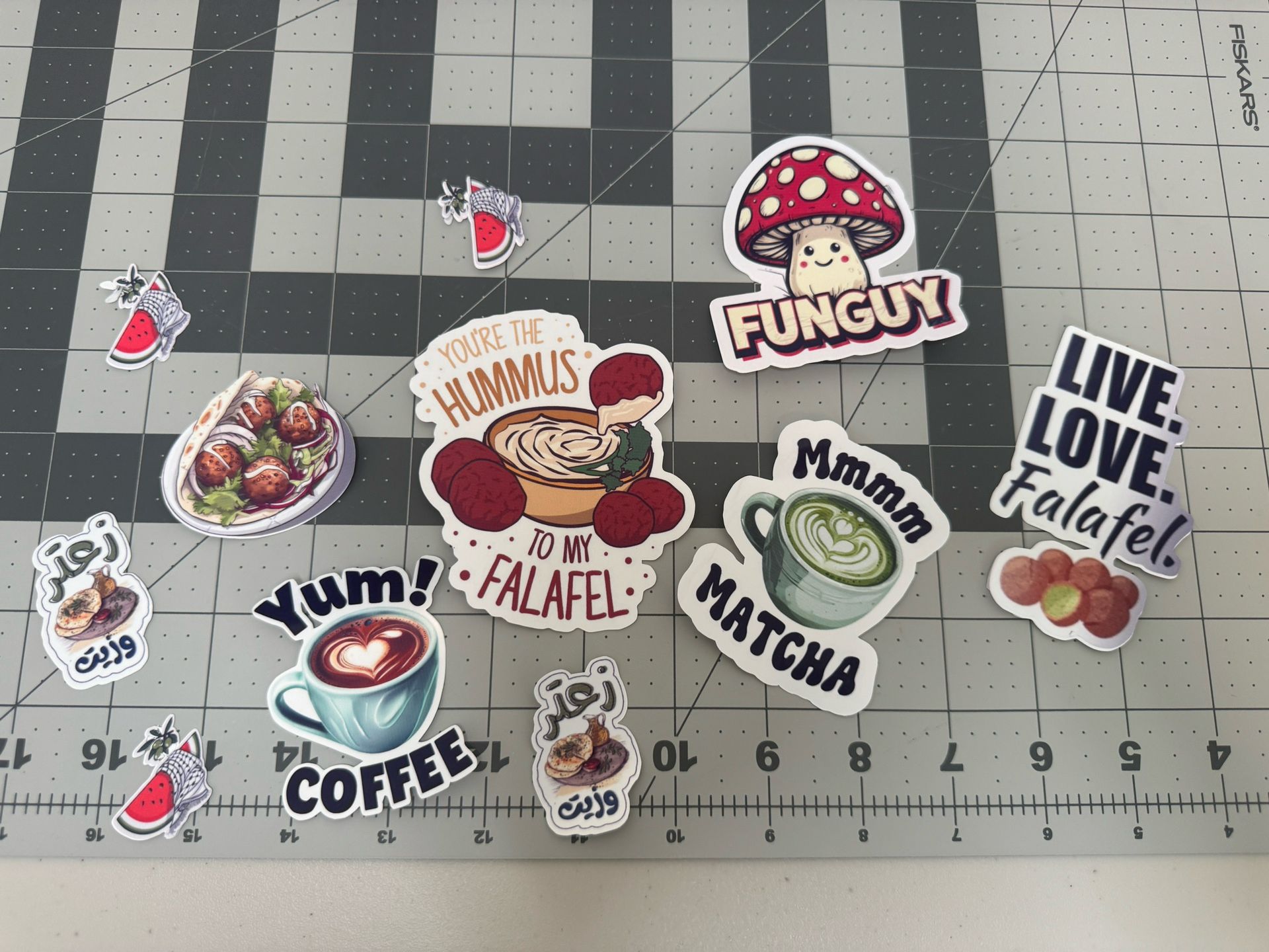 Stickers Mmm Matcha, Yum Coffee, Funguy, Watermelon