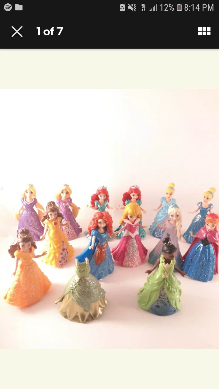 Disney Princess Magic Clip Doll Polly Pocket Lot Of 13 Dolls