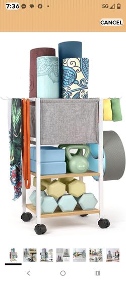 Rolling Yoga and Fitness Equipment Storage Cart