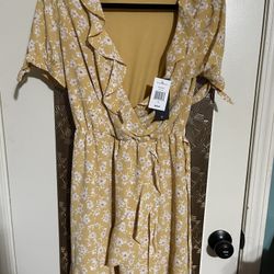 New Yellow Floral Print Dress