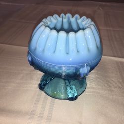 Ruffled Blue Depression Milk Glass Goblet