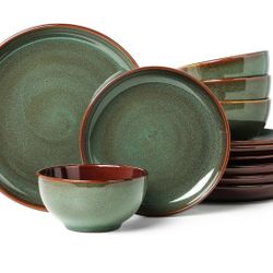 NEW in sealed box 12-Piece Ceramic Dinnerware Set – Plates & Bowls, Sage Green