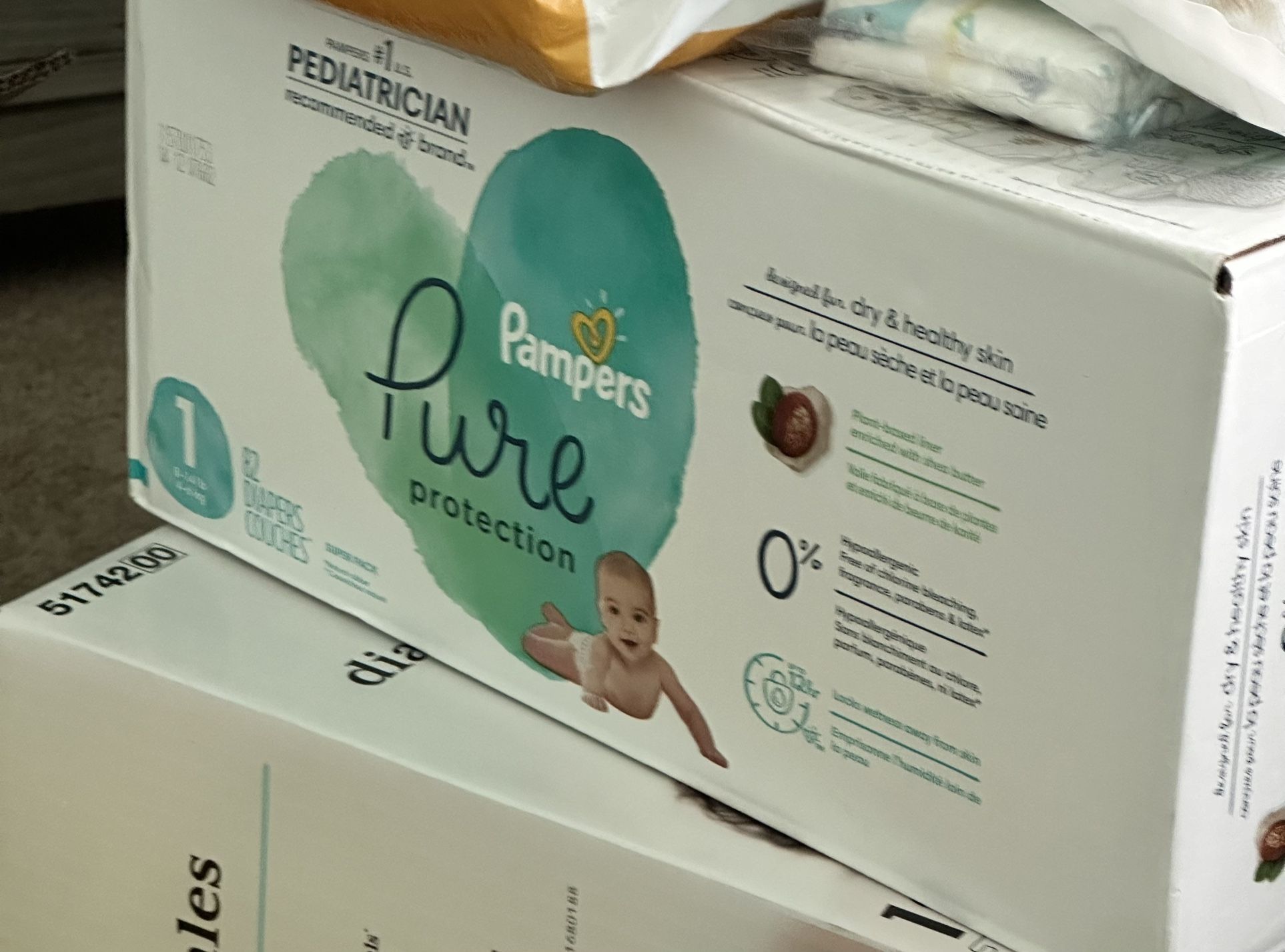 Diapers - Pampers Pure - Size 1 - 82 Count- NEW