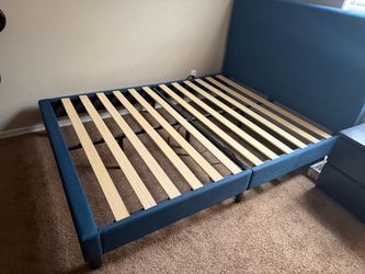 Queen Upholstered Platform Bed Frame - Blue