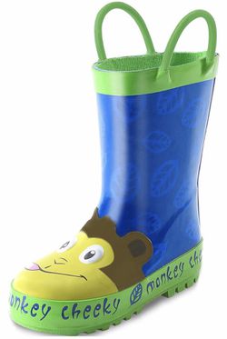 Kids Boy Rain Boots, Waterproof Printed Rubber Rainboots with Easy-On Handles for Toddler/Little Big Kids