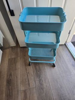 3-Tier Baby Blue Organizer Cart with Wheels