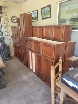 Kitchen cabinets- complete set, Light cherry wood, Great condition