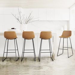 LUE BONA Bar Stools Set of 4, 30" ALX Faux Leather Barstools, Modern Counter Height Stools with Back and Metal Legs, Armless Counter Chairs for Kitche