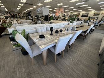 7 pc Faux Marble Dining Table Set