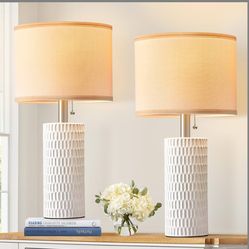 Table Lamps for Living Room Set of 2, Ceramic Table Lamps for Bedroom, 20" Modern Lamps for Night Stands, White