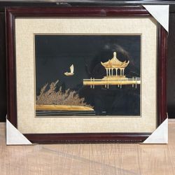 Vintage Handmade Chinese Straw Bamboo Art Asian Scene Landscape 1 5"x 13"