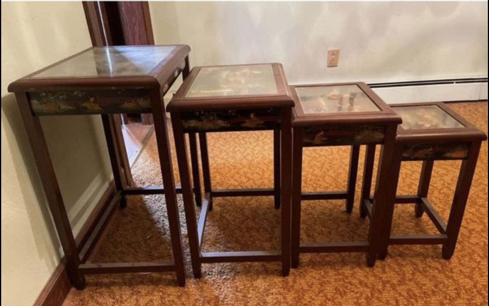 antique  Wooden Asian Nesting Tables Stacking