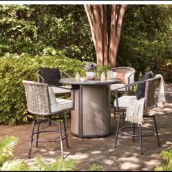 ALLEN + ROTH Sedgebrook Set of 4 Wicker Matte Charcoal Steel Frame Swivel Balcony Chair with Off-whi