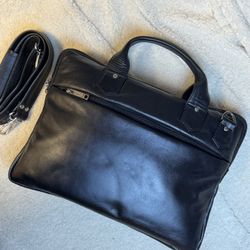 Black Genuine Leather Laptop Briefcase Messenger Bag With Shoulder Strap Business Work