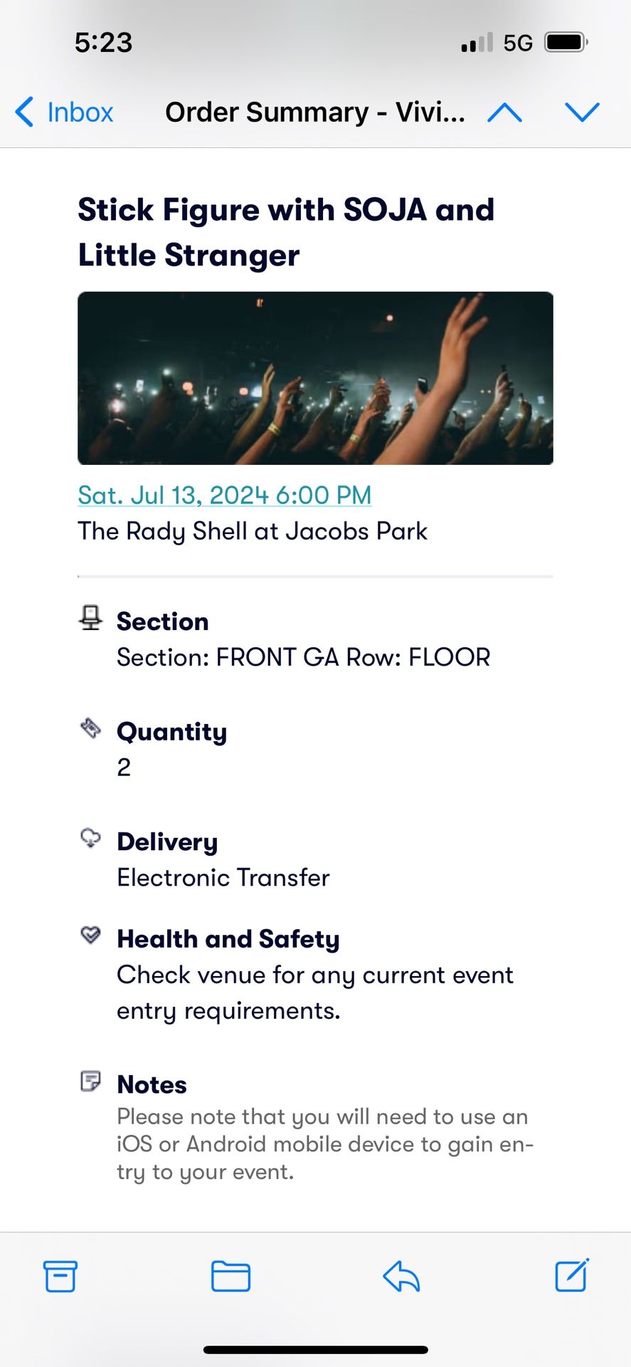2 Stick Figure Tickets 7/13 Up Front - Radys Shell