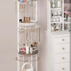 Jewelry Holder Organizer, Floor Jewelry Organizer with Earring Organizer Necklace Holder, Rotating Jewelry Stand Necklace Display Earring Storage, Lar