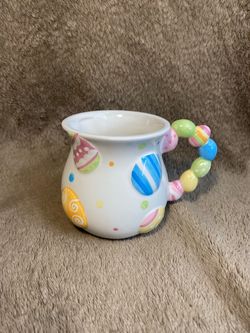 Pier 1 Imports Handpainted Dolomite Easter Egg Polka Dot Colorful Coffee Mug Cup