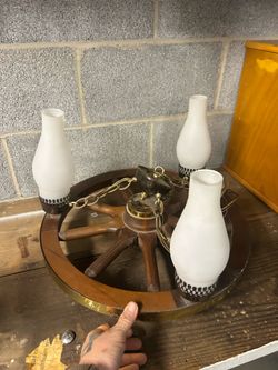 Antique wooden chandelier lights