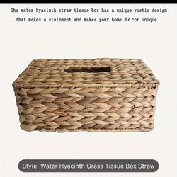 1pc Water Hyacinth Straw Tissue Box, Square Tissue Holder, Square Woven Facial Napkin Organizer, Rustic Table Decor, Office Supplies, Suitable For Hot