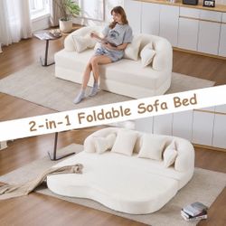 72” White 2-In-1 Convertible Chenille Sofa Bed  [New In Box]