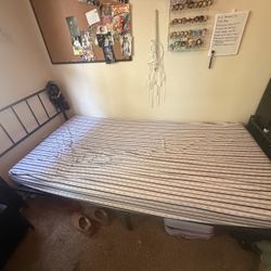 Black Metal Twin XL bed Frame With Matress And Two Sheets