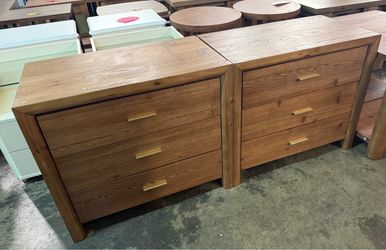 YY0049 set of 2 New in box Solid Wood Nightstand with 3 Drawers, 31.5" Large Bedside Table Oversized Drawer Storage, Golden Metal Handles, Rustic Farm