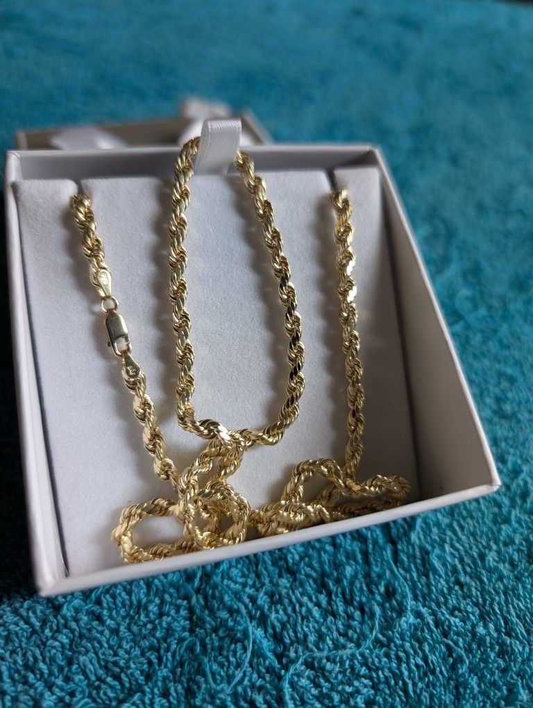 10k Yellow Gold Diamond Cut Rope Chain
