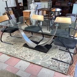 Mid-Century Glass-Top Table. Modern Design. Unique Curved Base. Geometric Aesthetic $1,000 OBO!