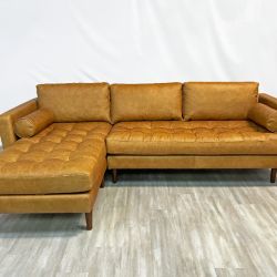 ( Delivery Available ) Poly and Bark Napa Leather Light Brown Sectional Couch
