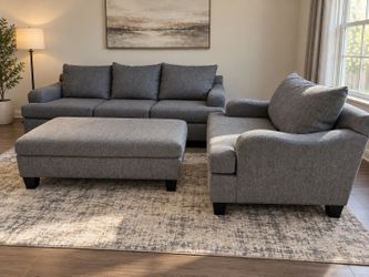 Gray Fabric Sofa, Chair, and Ottoman Set