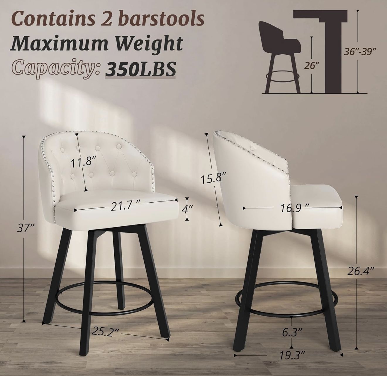 Retro Counter Stools for Kitchen Island, Dining Room, Pub, Antique White
