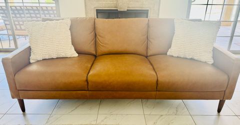 Leather Couch and pillows