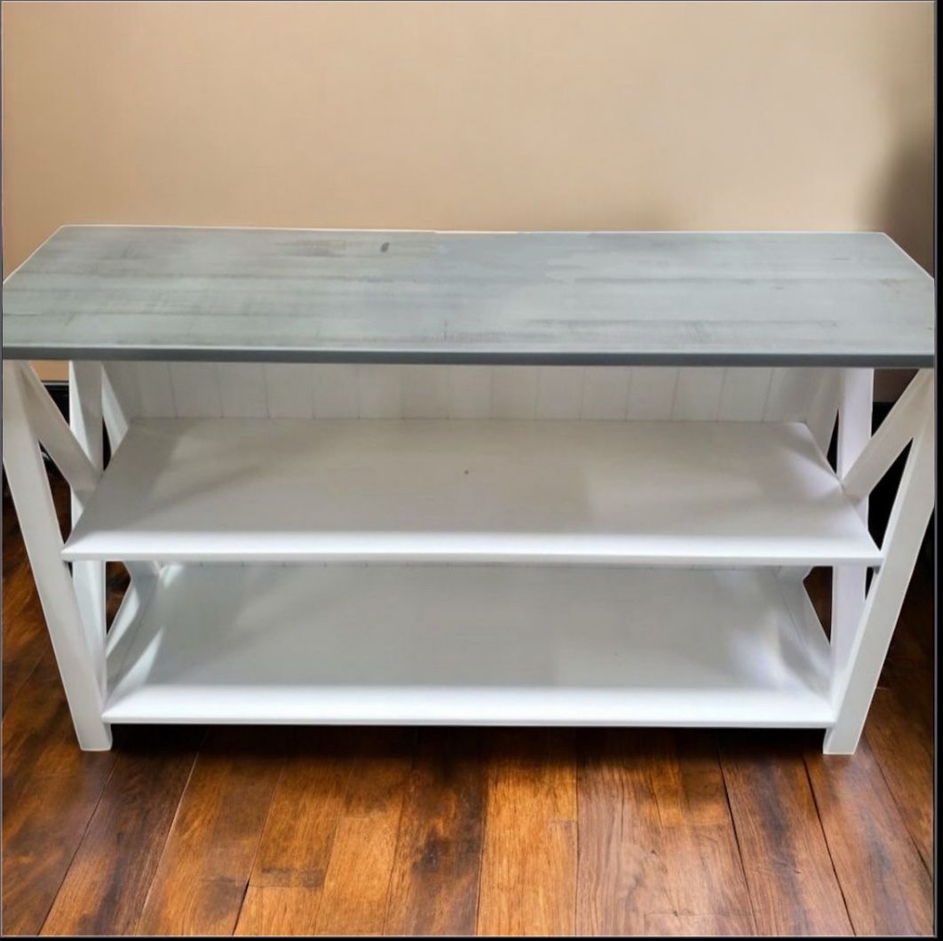 New White Farmhouse Storage Console Bookshelf Entryway Table