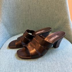 Paul Green München Leather Block Heel Slides 6.5 - Handmade in Austria