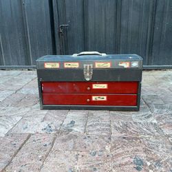 Vintage JC Penney large portable 2-drawer metal tool box chest