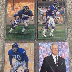 Lot Of 4 Autographed New York Giants Goal Line Art Cards 