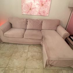 IKEA Ektorp 3 Seater With Lovechaise Sofa And Custom Velvet Covers In Soft pink. Original Covers Included Also In Cream