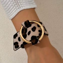 New! Long Geometric Animal Print Western Bracelet PU Leather w Gold Hardware